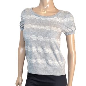 3/$20 BP Frenchi Grey Puff Sleeve Top White Eyelet Embroidered Lace Size Small